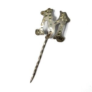 Mid-century handmade silver monogram letter M stickpin